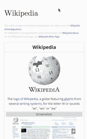 Full article viewing of Wikipedia content